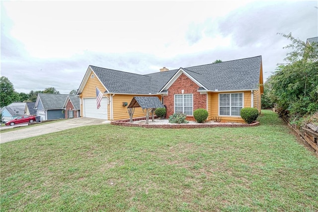 view of front of home featuring a garage and a front lawn