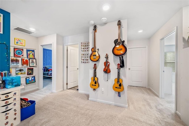 playroom featuring visible vents, recessed lighting, baseboards, and carpet floors