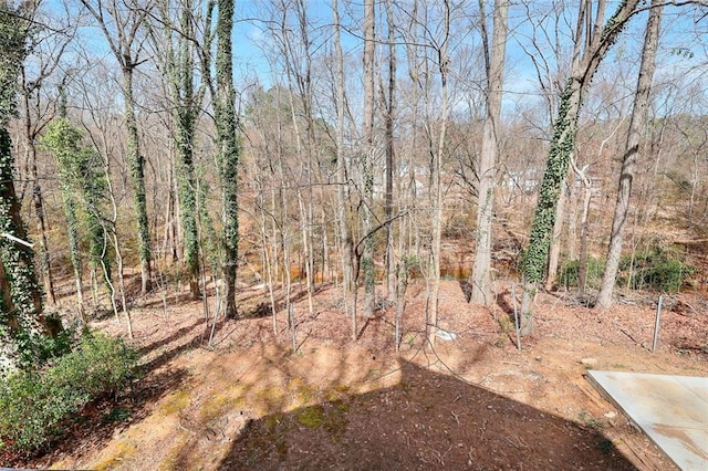 view of yard with a view of trees