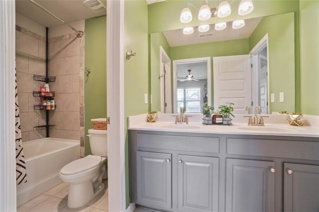 bathroom with toilet, visible vents, a sink, and tile patterned flooring