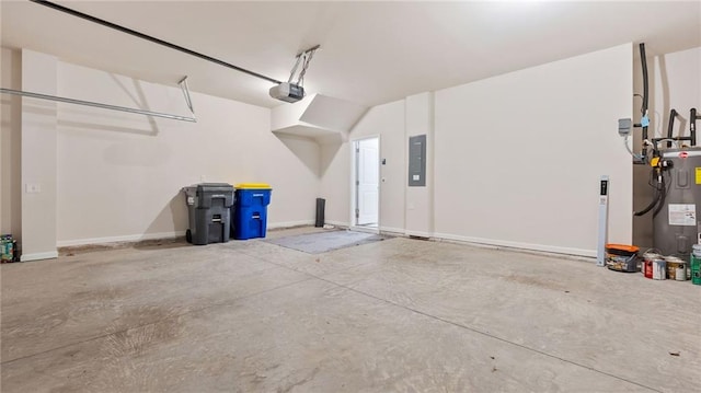 1570 Halbrook Pl, Marietta, GA 30008 - garage with electric panel, water heater, baseboards, and a garage door opener