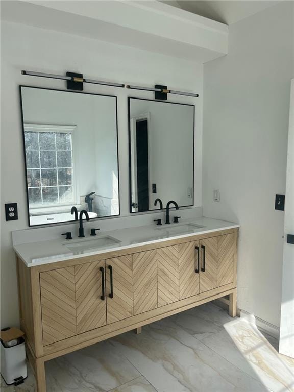 162 Camden Woods Dr, Dallas, GA 30157 - bathroom featuring marble look tiles and double vanity
