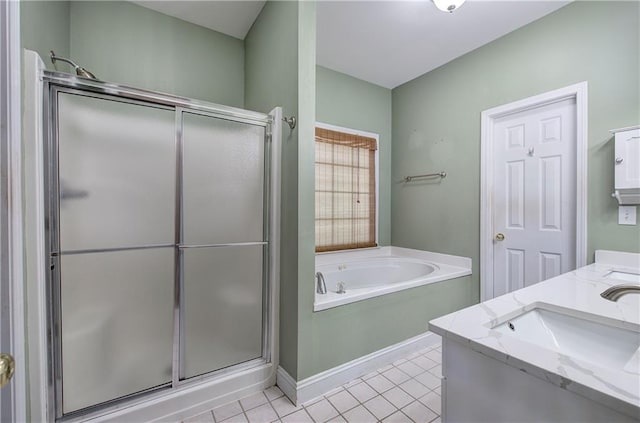 27 Planters Dr NW, Cartersville, GA 30120 - bathroom with a shower stall, a bath, tile patterned floors, and double vanity