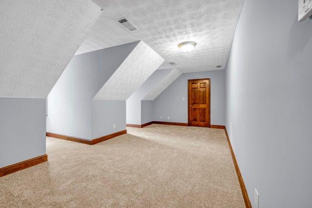 362 Clyde Ct, Mcdonough, GA 30252 - additional living space with a textured ceiling, carpet flooring, lofted ceiling, and baseboards