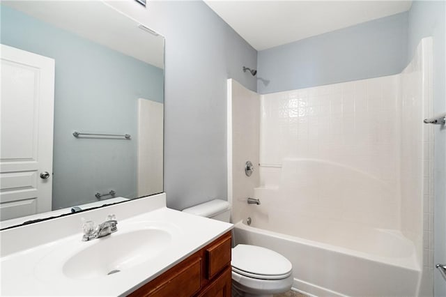 full bathroom with toilet,  shower combination, and vanity