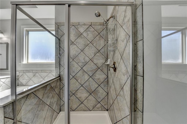 full bath with a shower stall