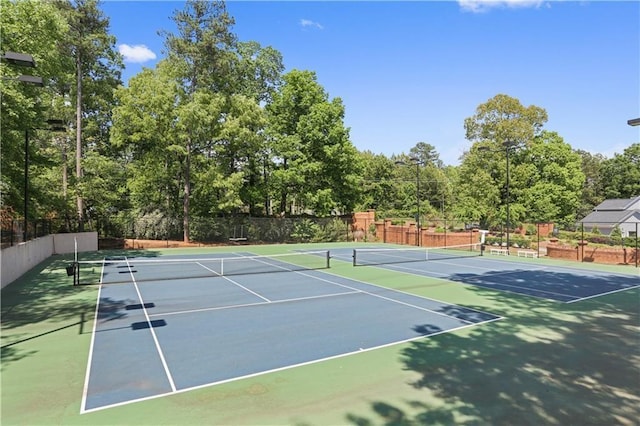 view of tennis court featuring fence