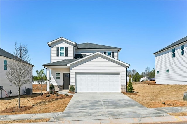 2026 Avalon Rdg, Conyers, GA 30013 - view of front of house with a garage, a porch, and central air condition unit