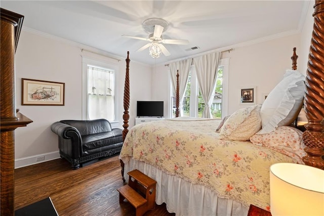 315 W Ave, Cartersville, GA 30120 - bedroom featuring multiple windows, baseboards, wood finished floors, ornamental molding, and a ceiling fan