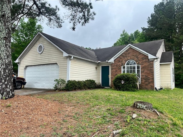 1237 Summerstone Trce, Austell, GA 30168 - single story home featuring an attached garage, brick siding, a front yard, driveway, and a shingled roof