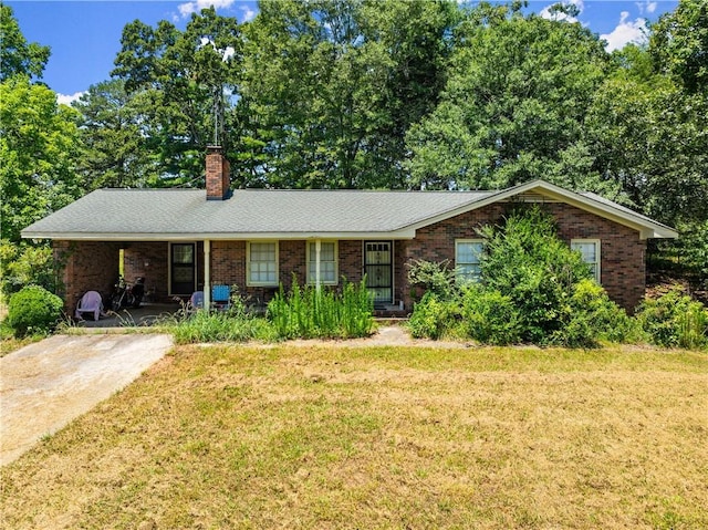 4169 Clarks Bridge Rd, Gainesville, GA 30506 - ranch-style house with a front yard, a chimney, and brick siding