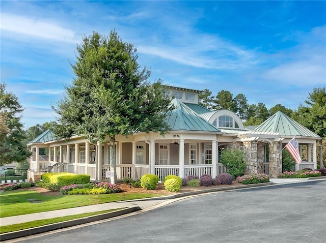 greek revival house with covered porch