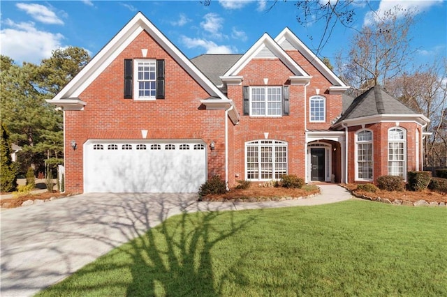 front of property with a front yard and a garage