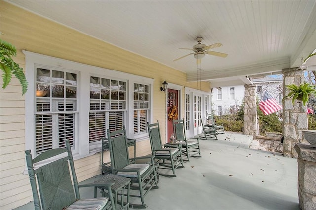 view of patio featuring ceiling fan