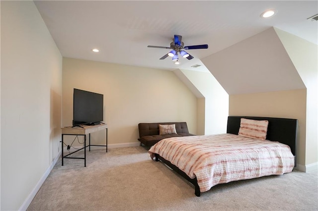 401 Oscar Way, Dallas, GA 30132 - carpeted bedroom with recessed lighting, ceiling fan, and vaulted ceiling