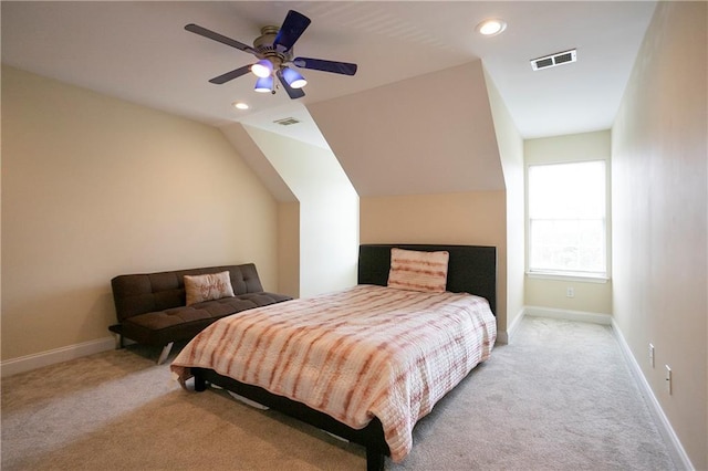 401 Oscar Way, Dallas, GA 30132 - bedroom with carpet flooring, a ceiling fan, recessed lighting, and lofted ceiling