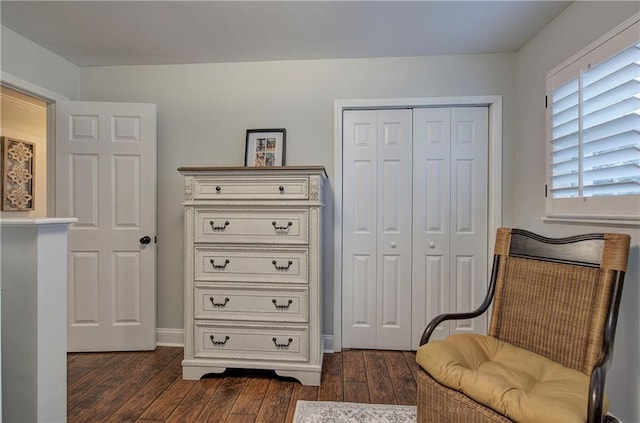living area with dark wood-style flooring
