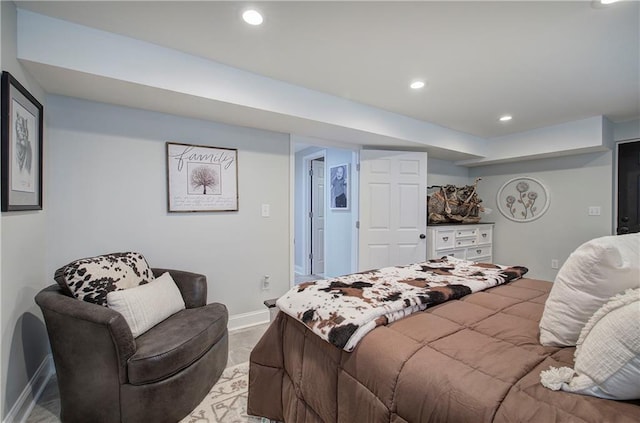 bedroom with baseboards and recessed lighting