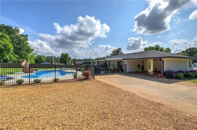 view of pool featuring a fenced in pool and fence