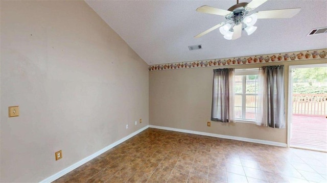 210 Overview Ct, Villa Rica, GA 30180 - unfurnished room featuring a ceiling fan, lofted ceiling, and baseboards