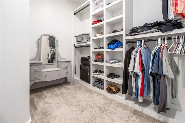 spacious closet with light colored carpet