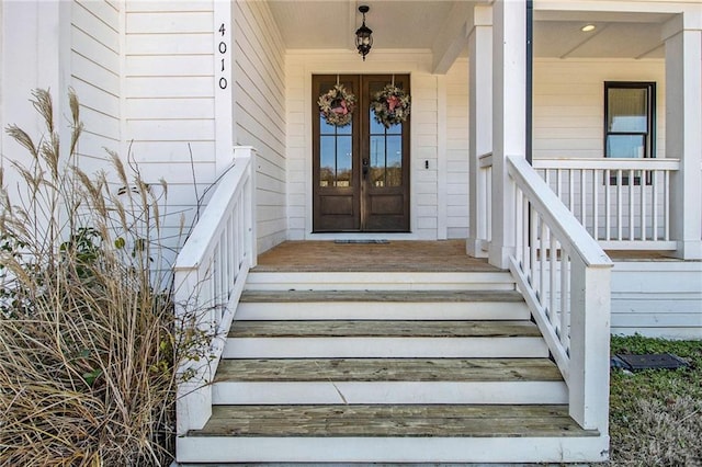 doorway to property featuring french doors