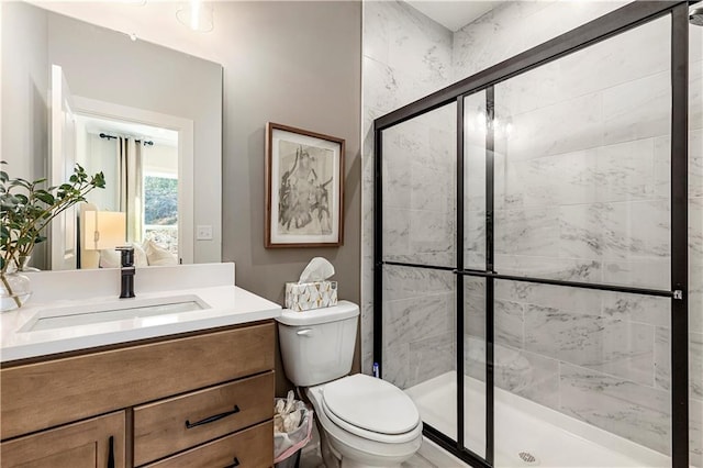 5360 Hyde Rd, Cumming, GA 30040 - bathroom featuring a stall shower, toilet, and vanity