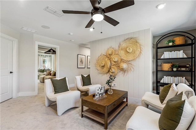 5360 Hyde Rd, Cumming, GA 30040 - living room with carpet flooring, a ceiling fan, and baseboards