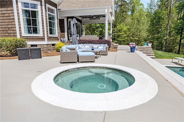 2938 Old Dalton Rd, Rome, GA 30165 - pool with an outdoor living space, a patio area, and an in ground hot tub
