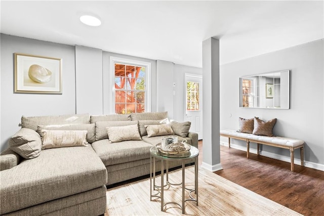 living room featuring baseboards and wood finished floors