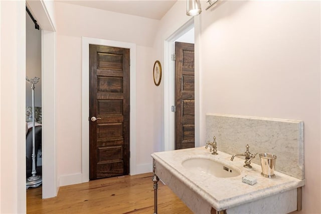 bathroom featuring a sink and wood finished floors