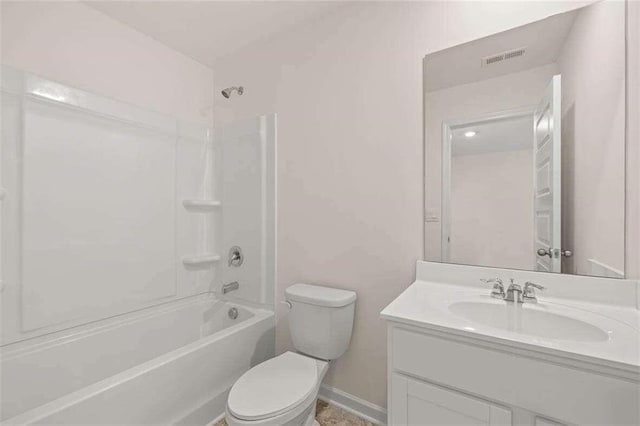 full bathroom with shower / washtub combination, vanity, and toilet