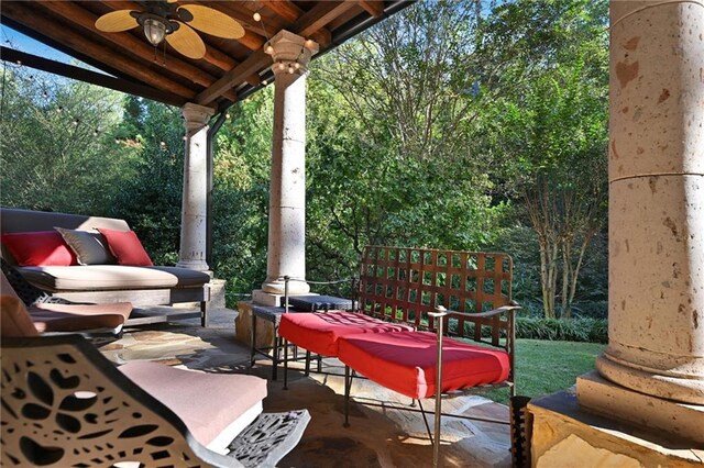 view of patio / terrace featuring an outdoor living space and ceiling fan