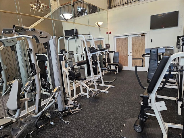 exercise room with french doors