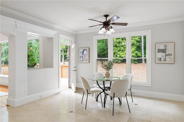 130 Robin Rd, Marietta, GA 30067 - dining space featuring plenty of natural light, baseboards, crown molding, and a ceiling fan