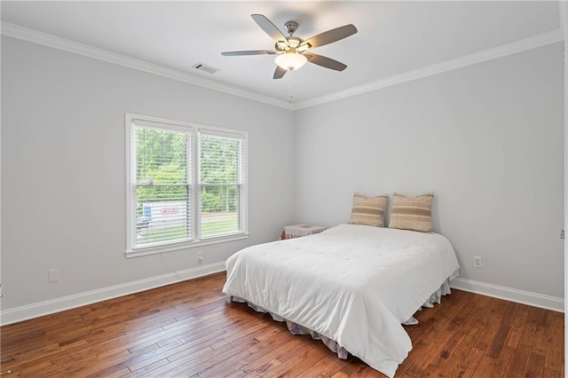 130 Robin Rd, Marietta, GA 30067 - bedroom featuring baseboards, hardwood / wood-style floors, crown molding, and a ceiling fan