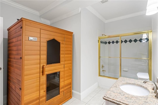 130 Robin Rd, Marietta, GA 30067 - full bath with a sauna / steam room, crown molding, combined bath / shower with glass door, tile patterned floors, and baseboards