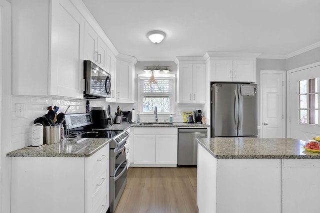 kitchen featuring sink, white cabinetry, tasteful backsplash, and appliances with stainless steel finishes