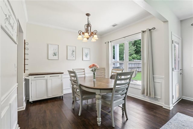 5225 Stonehaven Vw, Cumming, GA 30040 - dining space with a chandelier, crown molding, and dark wood-type flooring