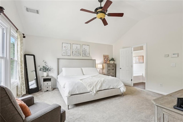 5225 Stonehaven Vw, Cumming, GA 30040 - bedroom featuring lofted ceiling, light colored carpet, baseboards, a ceiling fan, and connected bathroom