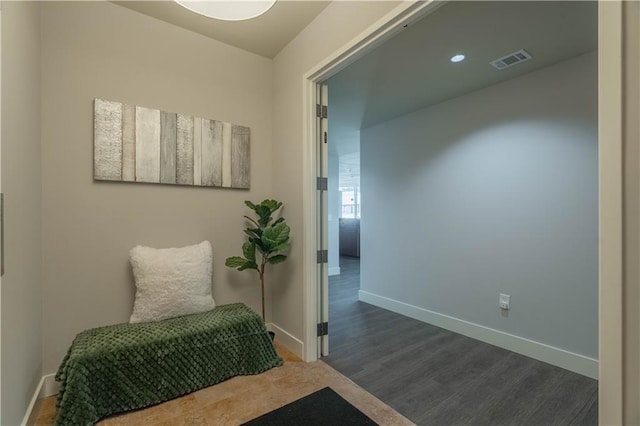 interior space with dark hardwood / wood-style floors