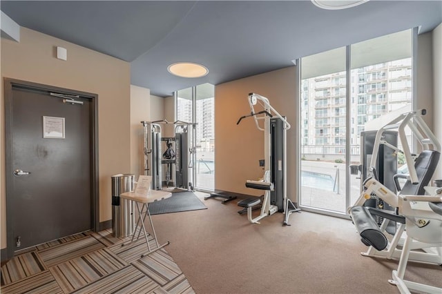 workout area featuring a wall of windows