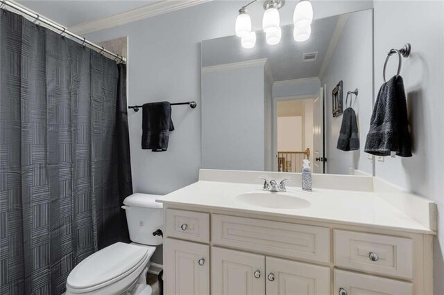 735 Neel Reid Dr, Roswell, GA 30075 - full bathroom with visible vents, toilet, crown molding, and vanity