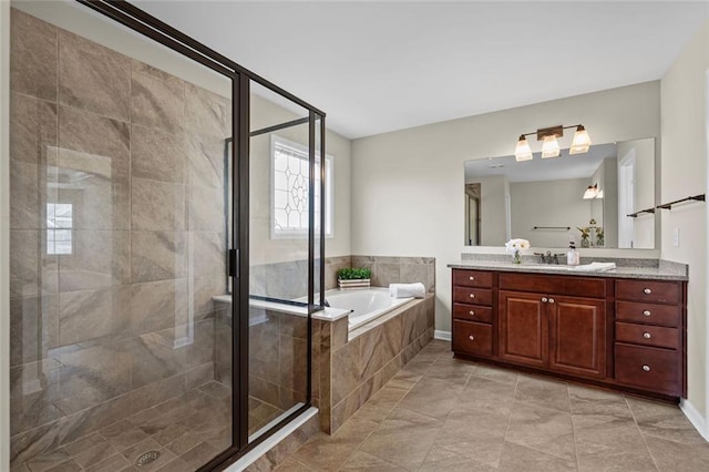 29 Lankford Rd, Tucker, GA 30084 - bathroom with vanity, a garden tub, a stall shower, and tile patterned floors