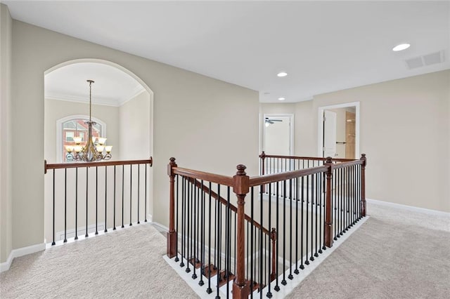 29 Lankford Rd, Tucker, GA 30084 - corridor featuring an upstairs landing, carpet, a chandelier, baseboards, and recessed lighting