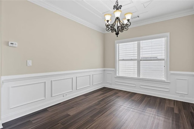 29 Lankford Rd, Tucker, GA 30084 - spare room featuring a chandelier, dark wood-style floors, a wainscoted wall, and ornamental molding
