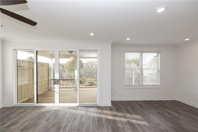 711 Dodd Ln N Unit 166, Buford, GA 30518 - unfurnished room featuring crown molding, ceiling fan, baseboards, wood finished floors, and recessed lighting