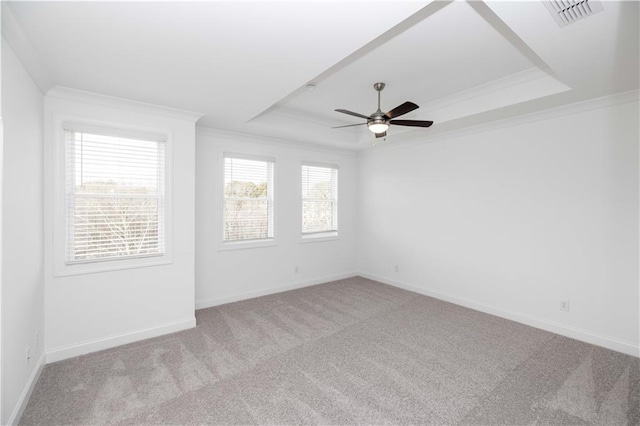 711 Dodd Ln N Unit 166, Buford, GA 30518 - empty room featuring a tray ceiling, light colored carpet, crown molding, a ceiling fan, and baseboards
