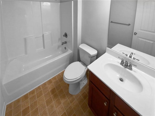 full bathroom with vanity,  shower combination, and toilet