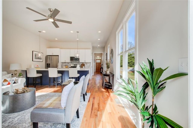 1240 Oakland Ter SW Unit B, Atlanta, GA 30310 - living area with light wood-style floors, ceiling fan, and recessed lighting
